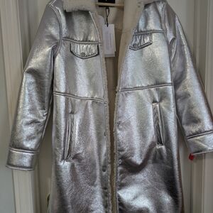 7 For All Mankind Metallic Silver Teddy Coat